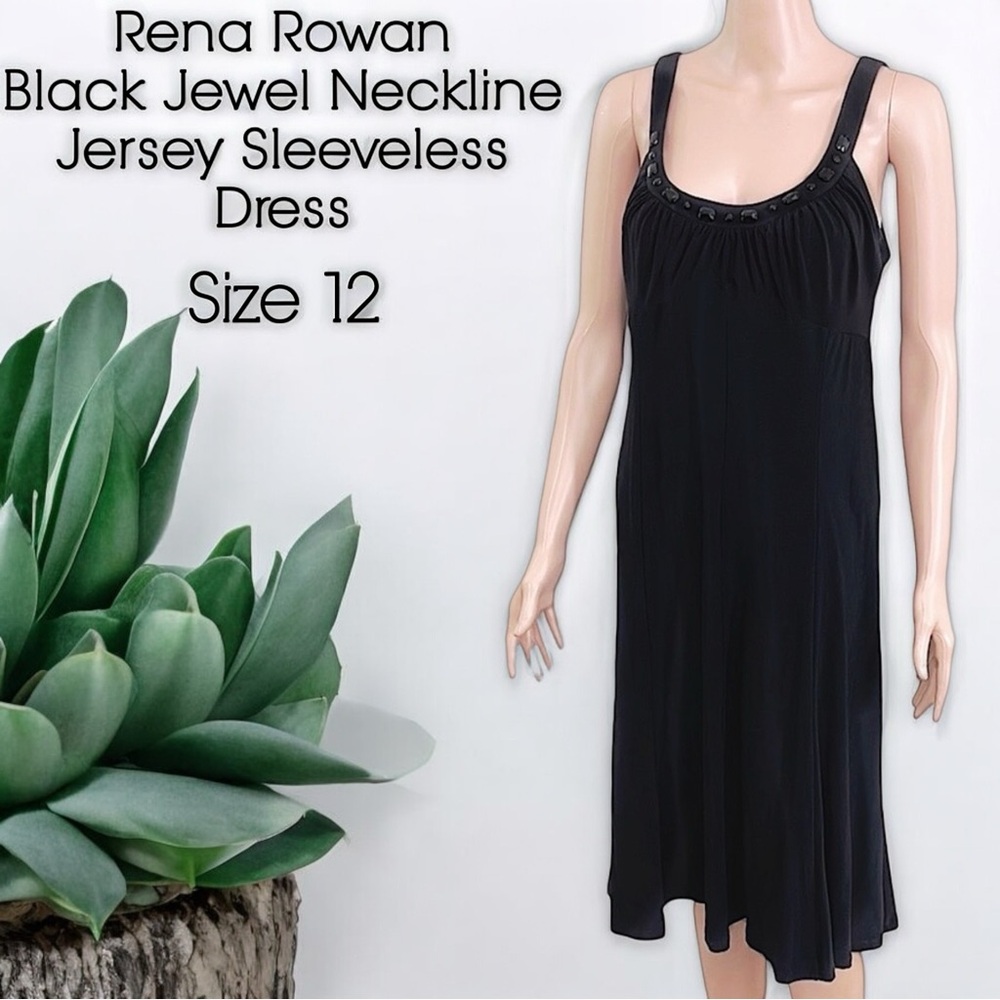 Rena Rowan Black Jewel Neckline Jersey Sleeveless Dress